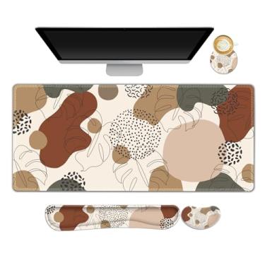 Imagem de ARTSO Almofada de mesa e descanso de pulso para teclado, mouse pad grande para jogos + almofada de pulso para teclado + suporte de pulso para mouse, protetor de mesa 4 em 1 para escritório, casa