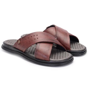 Imagem de Sandália Chinelo Masculino de Couro Antistress Sola de Borracha Leve 37 ao 46-Masculino