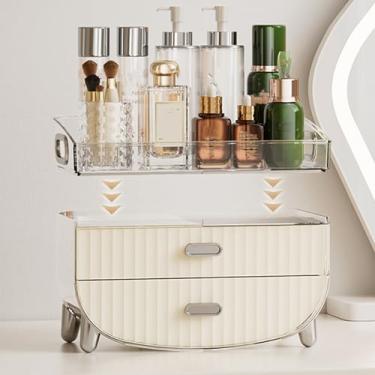 Imagem de Cffuvros Organizador de Maquiagem de Grande Capacidade, Armazenamento de Cosméticos, Organizador de Mesa em Acrílico Transparente para Maquiagem, Cuidados com a Pele, Perfume, Banh (Camada Dupla)