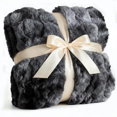 Imagem de Cobertor fofo tamanho solteiro – manta de pele sintética para sofá ou cama – cobertor de coelho de pele sintética extra grossa de pelúcia – confortável, quente e respirável – roupa de cama de luxo com