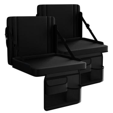 Imagem de Assentos de estádio com suporte para as costas, 2 unidades de cadeiras de arquibancada ajustáveis com encosto e assento almofadado com suporte de copo, alça de transporte e alça de ombro para eventos