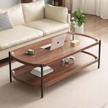 Imagem de Mesa de centro para sala de estar, mesa de coquetel industrial de 2 níveis com prateleiras abertas, mesa lateral de sofá, mesa lateral para sala de estar, quarto, escritório (120 x 60 cm)