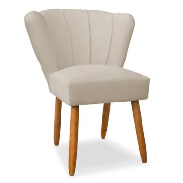 Imagem de Cadeira Pétala em Veludo - Design Diferenciado e Elegante, com Pés de Madeira, para Sala, Quarto e Escritório(bege)