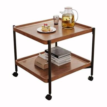 Imagem de Mesa com rodinhas, mesa de centro, pequena mesa de centro móvel, carrinho pequeno de 2 camadas, carrinho de sala de estar estilo nórdico, adequado para uso na sala de estar, quarto, escritório