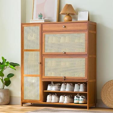 Imagem de Armário organizador de sapateira – Prateleira de armazenamento de sapatos de 7 camadas sem bambu com portas dobráveis, para entrada, corredor, banheiro, sala de estar (quatro portas abertas)