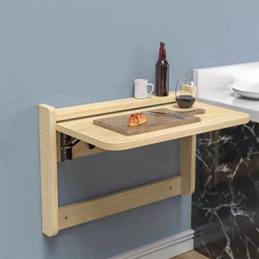 Imagem de Mesa suspensa de parede para jantar, mesa de jantar escondida de madeira maciça, mesa de laptop montada na parede, mesa flutuante para jantar, adequada para quarto, cozinha, sala de estar (53,5 cm/21