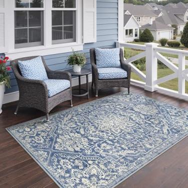 Imagem de GENIMO Tapete para área externa e interna, 1,5 m x 20,3 m, impermeável, não cai, fácil de limpar, tapete de porta frontal boho para pátio, entrada, varanda, sala de estar, quarto, banheiro, tapete