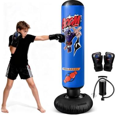 Imagem de NIBBaNACAL Saco de pancadas para crianças, conjunto de boxe 5 em 1 para crianças de 6 a 12 anos, saco de pancadas inflável de 160 cm com luvas, presentes para meninos e meninas, saco de boxe Ninja