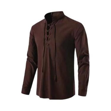 Imagem de Camisa Casual Masculina De Algodão E Linho, Camiseta De Manga Longa, C