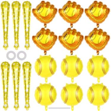 Imagem de 18 balões de beisebol, luva de taco de beisebol de 73 cm, balões de Mylar, suprimentos de festa com tema de beisebol, balões esportivos para aniversários, festas temáticas, decorações de chá de bebê