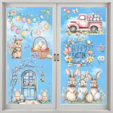 Imagem de Inisajace Adesivos de janela de páscoa para janelas de vidro, 9 folhas de decoração de janela de Páscoa feliz, decalques de janela de ovo de coelho para escritório, casa, ovos de coelho adesivos de