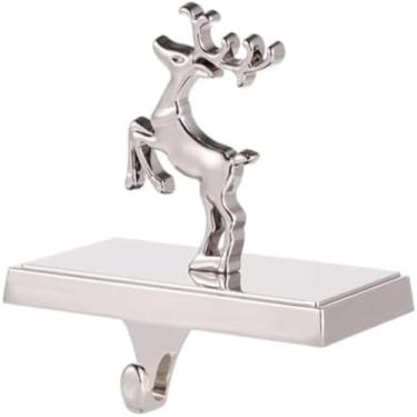 Imagem de Gancho de Decoração Fawn Metal Prateado para Meia com -Slip Pad Design Veado Fofo Brilho Intenso Suporte Carga Estável Fácil Instalar Adequado Lareira
