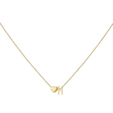 Imagem de brenstof Colar feminino com inicial de coração dos EUA - Colar com pingente de letra A banhado a ouro 18K delicados colares de coração minúsculos colares de inicial para presentes de aniversário para