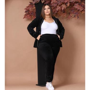 Imagem de Conjunto Feminino Plush Veludo Bolso Capuz Zíper outono Inverno - Loja