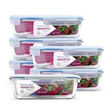 Imagem de Kit 6 Potes de Vidro Retangular com Tampa Hermética 2800ml - U4home, A