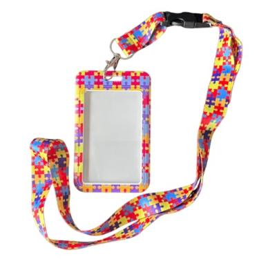 Imagem de Cordão Autismo com Porta Crachá com Estampa Autista Quebra-Cabeça Colorido sem Impressão com Engate Rápido para Bilhete Único, Suporte para Cartão de Identificação, Design TEA, TOD
