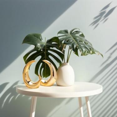 Imagem de ROCILB Estátua de lua, decoração de estilo moderno, estatuetas de lua de cerâmica, estátuas para decoração de casa, decoração de casa, sala de estar, escritório, estante, mesa, quarto, objetos