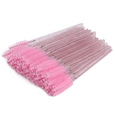 Imagem de Ainoli 50 peças de pincel de maquiagem de nylon, varinhas de rímel, sobrancelha, cílios, escova portátil descartável (Rosa)