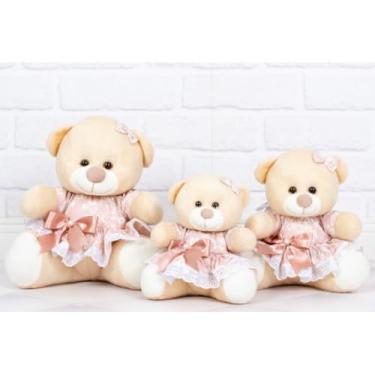 Imagem de CONJUNTO DE PELUCIA URSOS TEDDE VESTIDO COM LESE - 3 PÇS (floral provençal rosê)