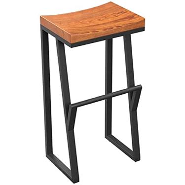 Imagem de AkosOL Banqueta de bar ajustável, banco de bar industrial, cadeira alta com apoio para os pés, cadeiras de jantar, bancos de bar para cozinha, pub, café, bancos de madeira, preto, metal, pernas