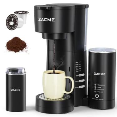 Imagem de ZACME Cafeteira de dose única 4 em 1 com espumador e moedor de leite, pequena máquina de café para copo K e moído, tanque de água de 800 ml, tamanhos de fermentação de 6 a 400 ml, função de