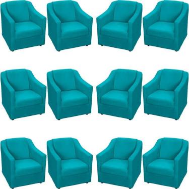 Imagem de Kit 12 Poltronas Mila Pé De Plástico Cromado - Azul-turquesa Suede