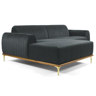 Imagem de Sofá 255cm 4 Lugares Com Chaise Esquerdo Pés Gold Molino C-317 Veludo Cinza - Domi