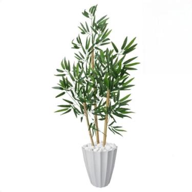 Imagem de Planta Artificial Bambu da Sorte Realista 1,10m com Vaso Decorativo, Arranjo Alto para Sala, Escritório e Varanda(Liso Branco)