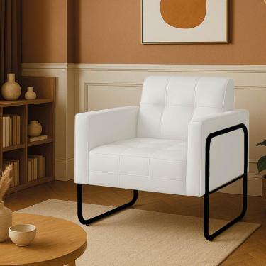 Imagem de Poltrona Sala Industrial Alta Tubo Preto Elisa Sintético Branco D03 - D'rossi