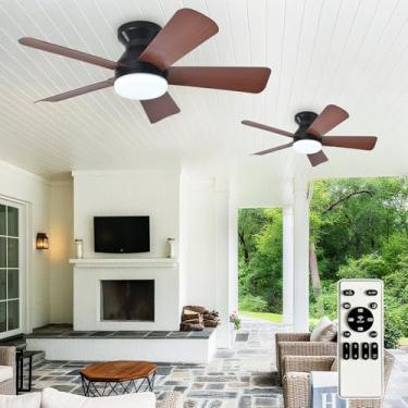 Imagem de Depuley Ventilador de teto de 88 cm com luz: ventiladores pequenos de perfil baixo de 5 lâminas de nogueira para cozinha e quarto - Ventilador de teto embutido para uso interno/externo com