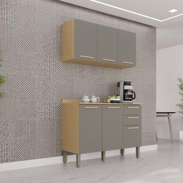 Imagem de Cozinha Compacta 2 Peças 6 Portas 2 Gavetas Bella Jequitibá/Granizo