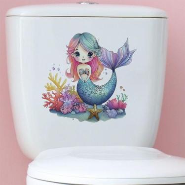 Imagem de Adesivo de parede Cartoon Mermaid PVC Coral Sea para banheiro - yiweis