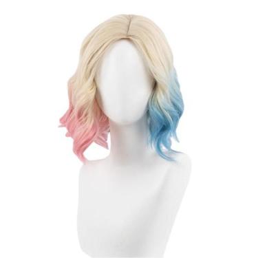 Imagem de Peruca de cosplay de anime curta sintética, loira encaracolada, 35 cm 