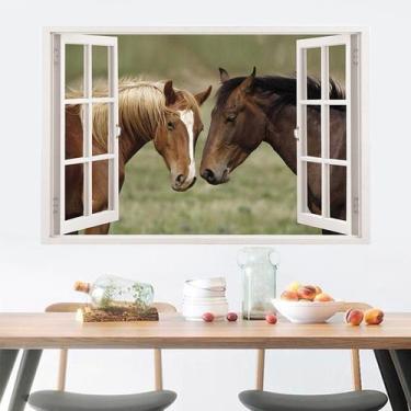 Imagem de Adesivos de parede 3D Window View Horse Grassland 90x60cm PVC - yiweis