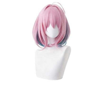Imagem de Peruca de cosplay curta gradiente rosa e azul de 30 cm para todas as i