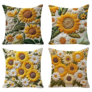 Imagem de Conjunto de capas de travesseiro vintage bordado de girassol x4 45x45c