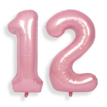 Imagem de Balões Foil Helium Number SUWEN 40cm rosa 12º aniversário