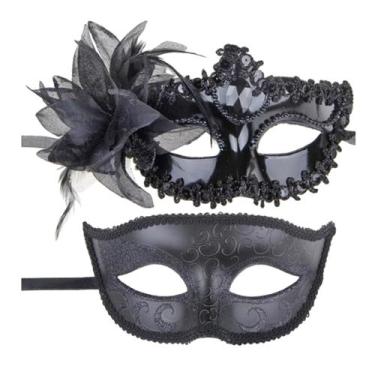 Imagem de Máscara Masquerade Fadcaer para mulheres e homens preta e dourada (2 u