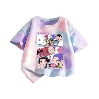 Imagem de Camiseta Infantil Feminina Roxa Tie-Dye K-Pop Demon Hunters Gola Redon