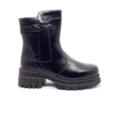 Imagem de Bota Coturno Tratorado Mooncity Cano Baixo Salto Grosso 72265 Preto, 3