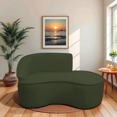 Imagem de Divã Recamier Curvo Sala De Estar Recepção Marrocos 150cm Lado Direito Linho Verde