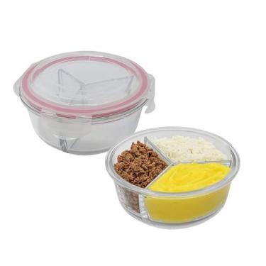 Imagem de Potes De Vidro 875ml 3 Divisórias Hermético Marmita Fit Com Trava Redo