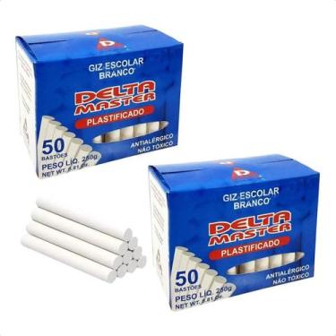 Imagem de Caixa Giz Escolar Branco Lousa Plastificado Cilíndrico Atóxico 100 uni