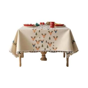 Imagem de Toalha De Mesa De Natal Jacquard Branca Tecida, Capa Protetora À Prova