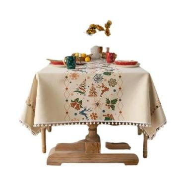 Imagem de Toalha De Mesa De Natal Jacquard Branca Tecida, Capa Protetora À Prova