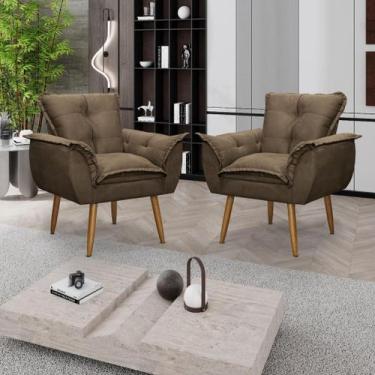 Imagem de Kit 02 Poltronas Decorativas Opala Lux Sala Recepeção Marrom - Visan E