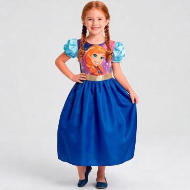 Imagem de Fantasia Infantil Vestido Princesa Anna Frozen Disney, Azul 2, M 5 - 8