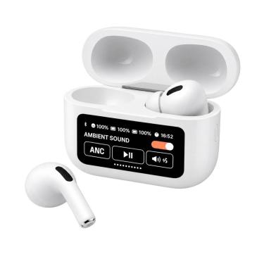 Imagem de Fone de Ouvido MDM Fone de Ouvido Branco Premium Tela Smart Audio Premium com Cancelamento Ativo de Ruído e Tela Digital