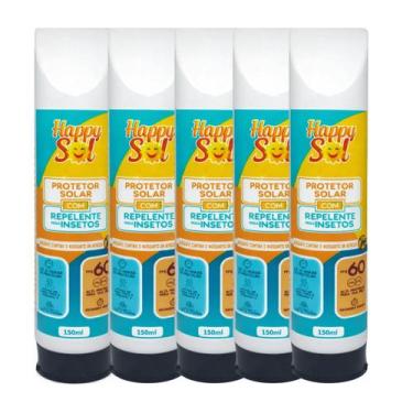Imagem de Kit 5 Protetor Solar Happy Sol FPS 60 2 Em 1 Repelente 150ml