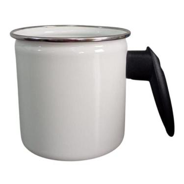 Imagem de Caneca Leiteira Branca Esmaltada 1,25 litros Cabo Baquelite - Metallou